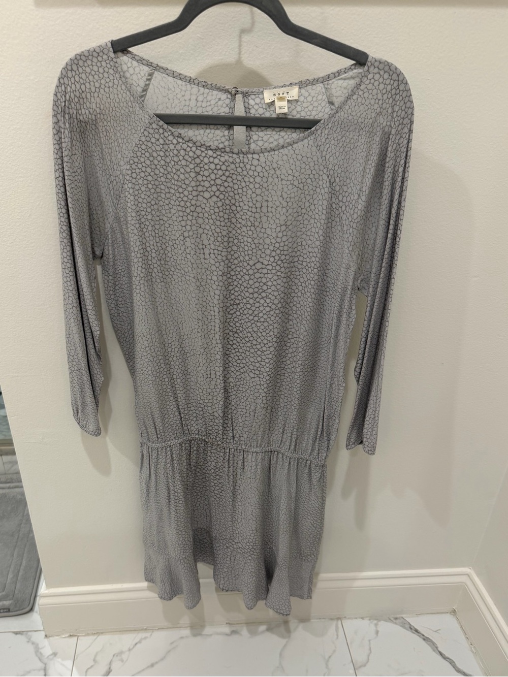 Women’s Grey Printed Long-Sleeve Casual Dress
